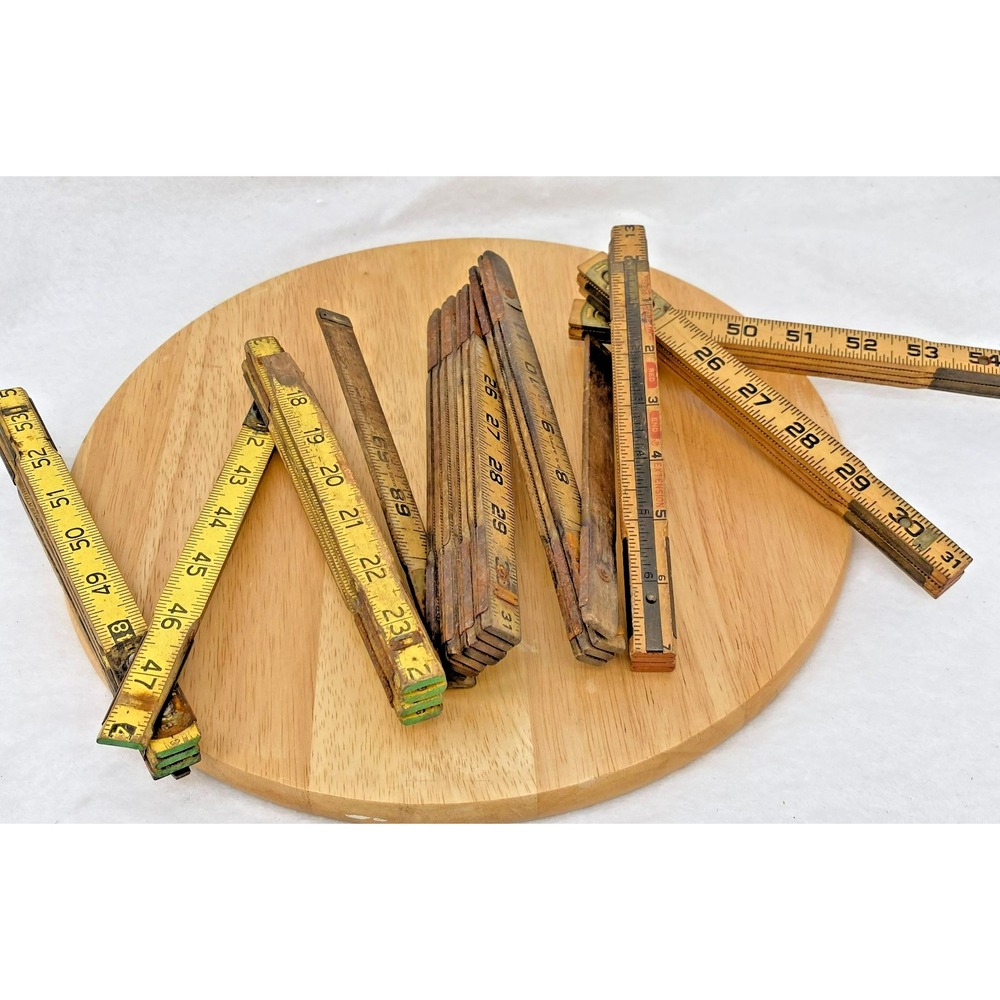 Vintage Lufkin Stanley Tools Folding Rulers Wooden Tape Measure USA Set X226